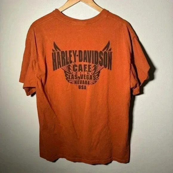 Harley-Davidson Cafe Live  Hard Ride Easy Mens Graphic T-Shirt Orange Cotton XL - Picture 7 of 8